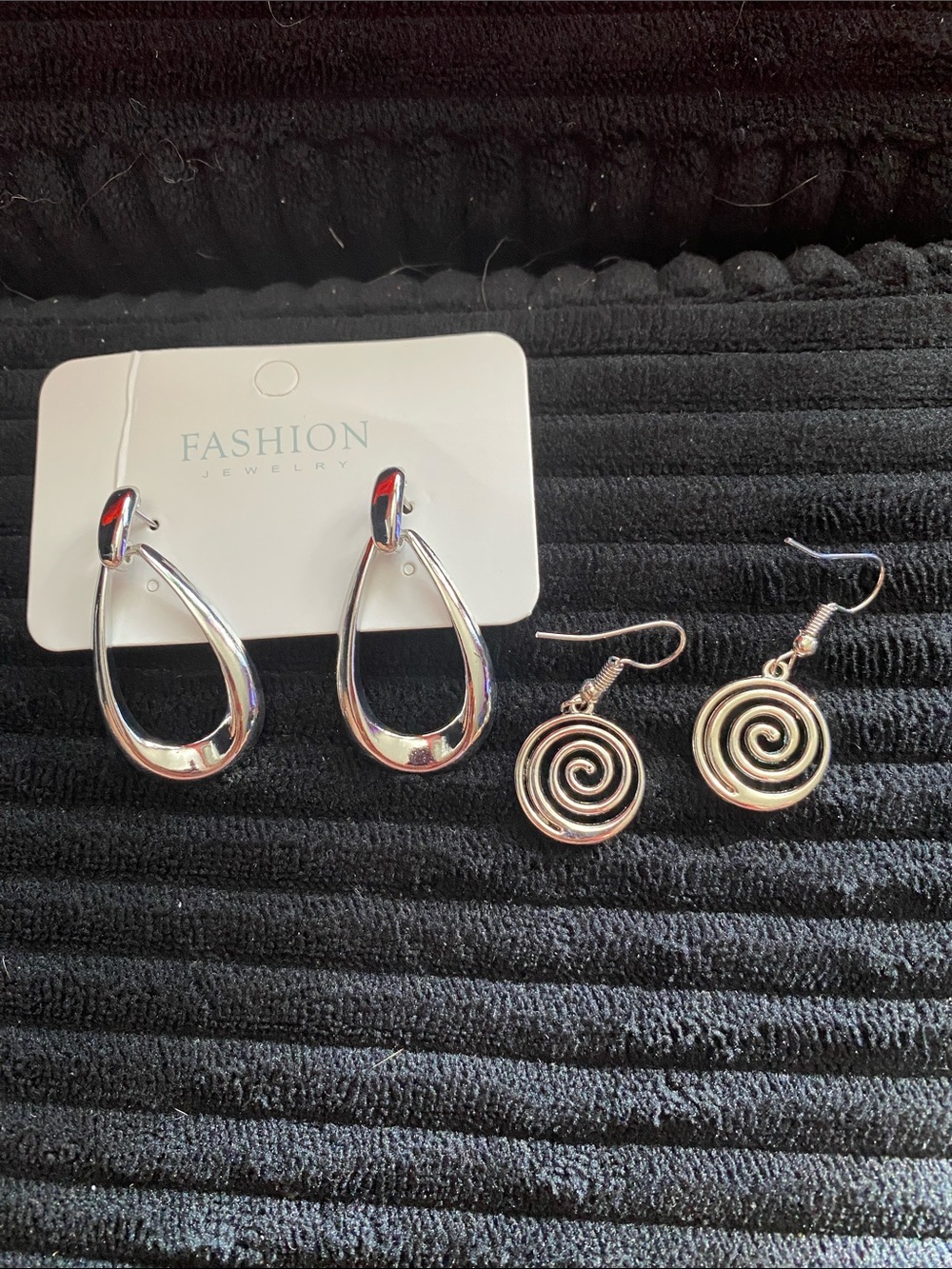 Fashion Jewelry Silver Teardrop and Spiral Hook Earring Duo